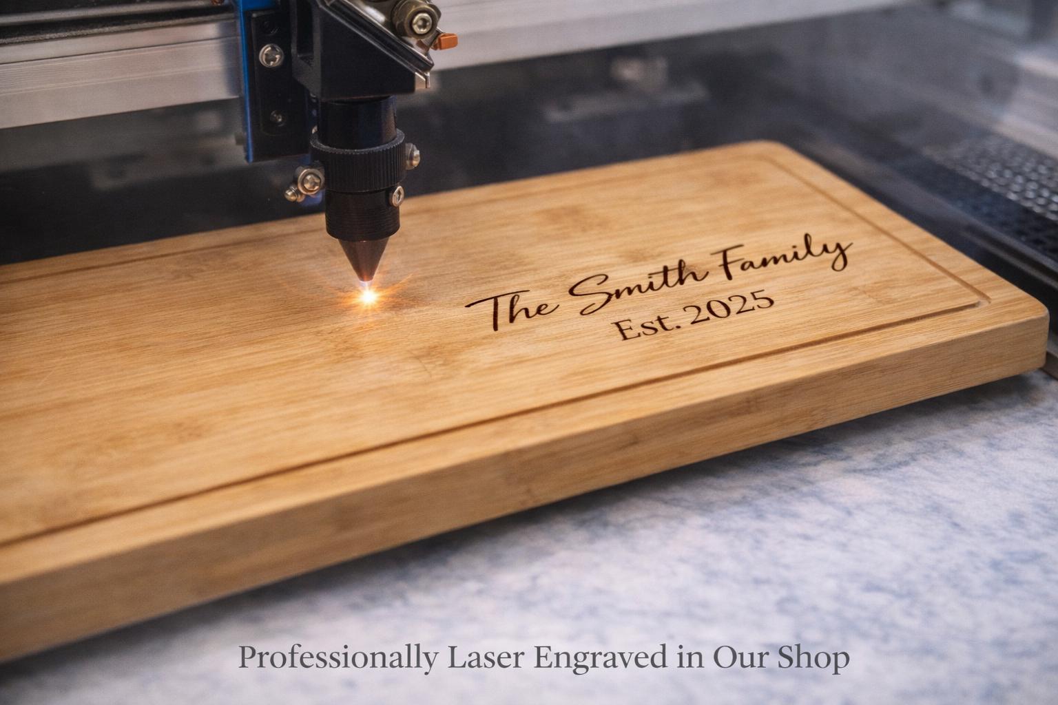 Personalized Wedding Cutting Board - close-up of the custom engraving