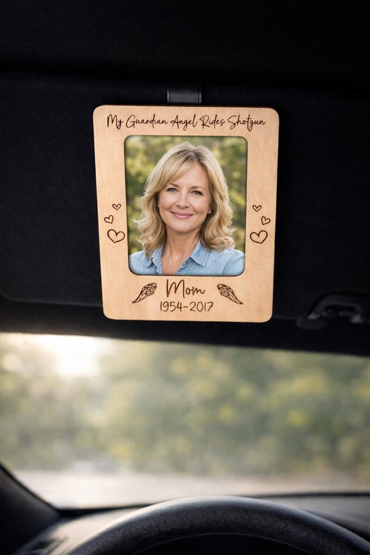 Memorial Car Visor Picture Frame – Personalized Guardian Angel Engraved Photo Frame – Remembrance Gift for Loved One Loss