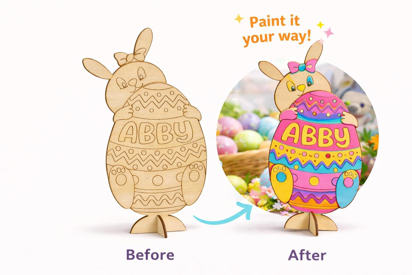 Personalized Easter Bunny Paint Kit for Kids with Stand - color and style options