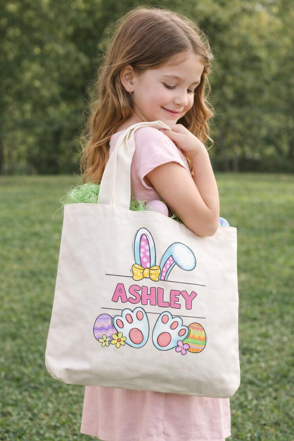 Personalized Easter Bunny Tote Bag with Name - personalization example