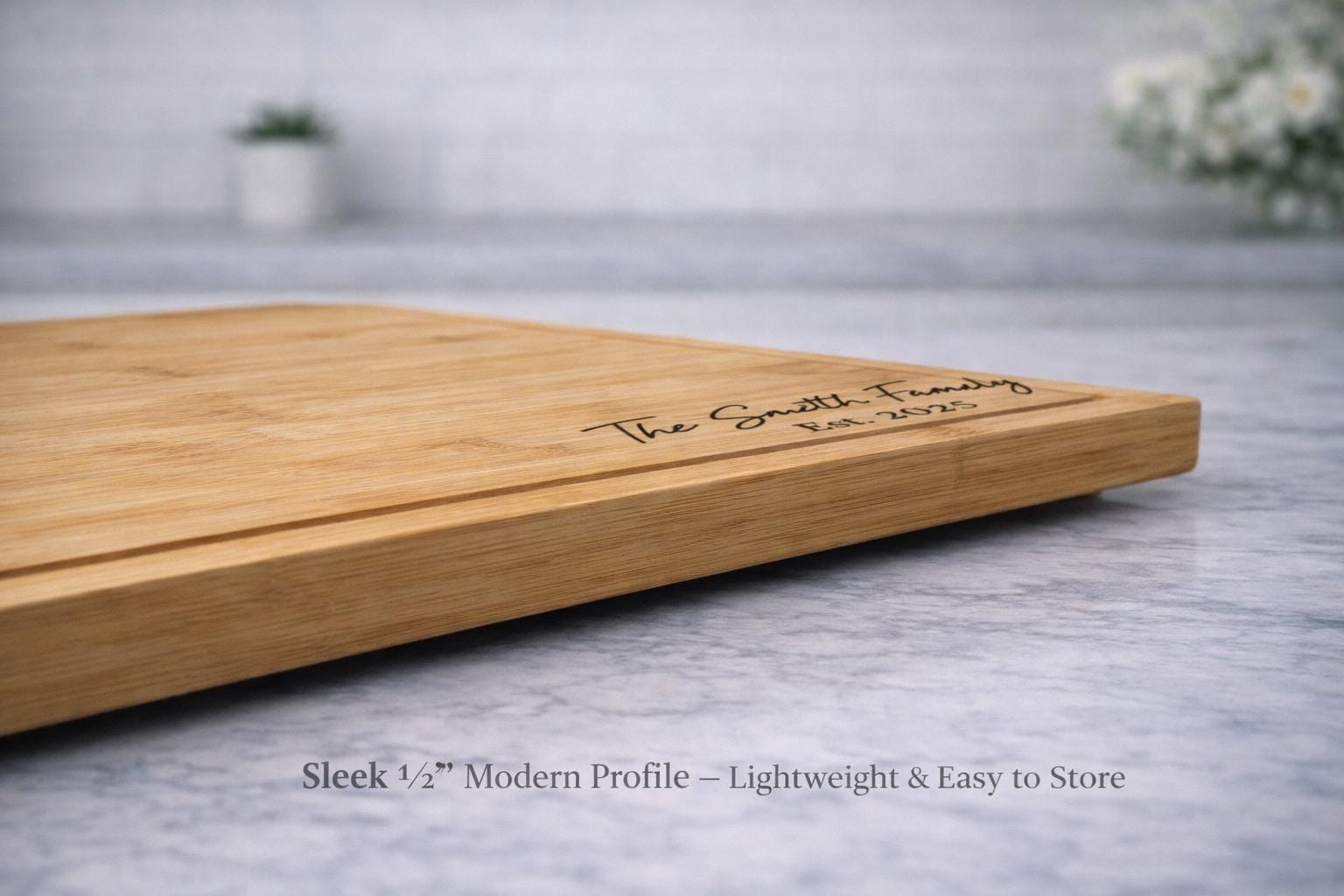 Personalized Wedding Cutting Board - close-up of the custom engraving