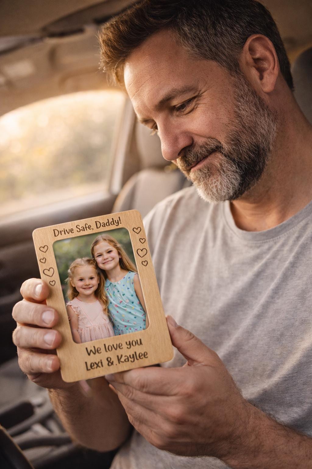 Drive Safe Daddy Car Visor Photo Frame - personalization example