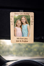 Load image into Gallery viewer, Drive Safe Daddy Car Visor Photo Frame – Personalized Gift from Kids – Custom Engraved Wooden Car Photo Holder for Dad
