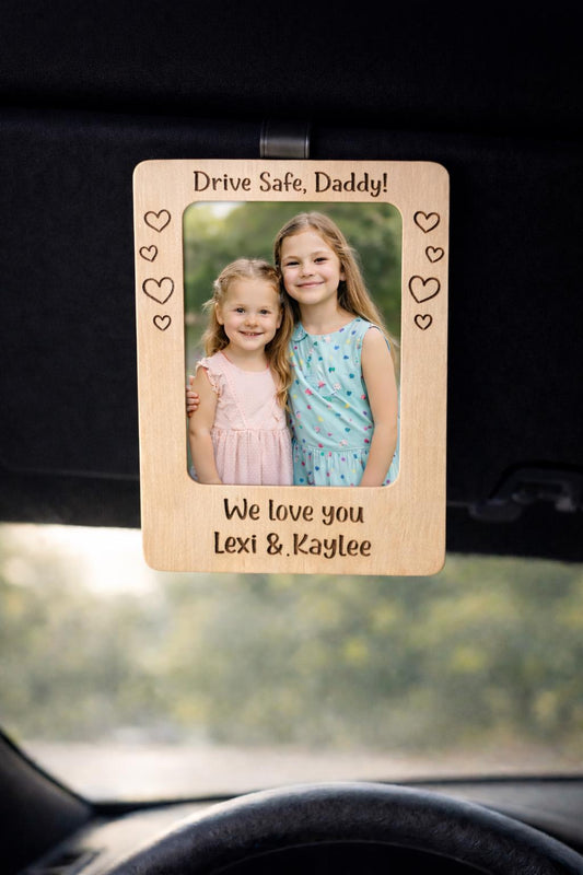 Memorial Car Visor Picture Frame - close-up of the custom engraving