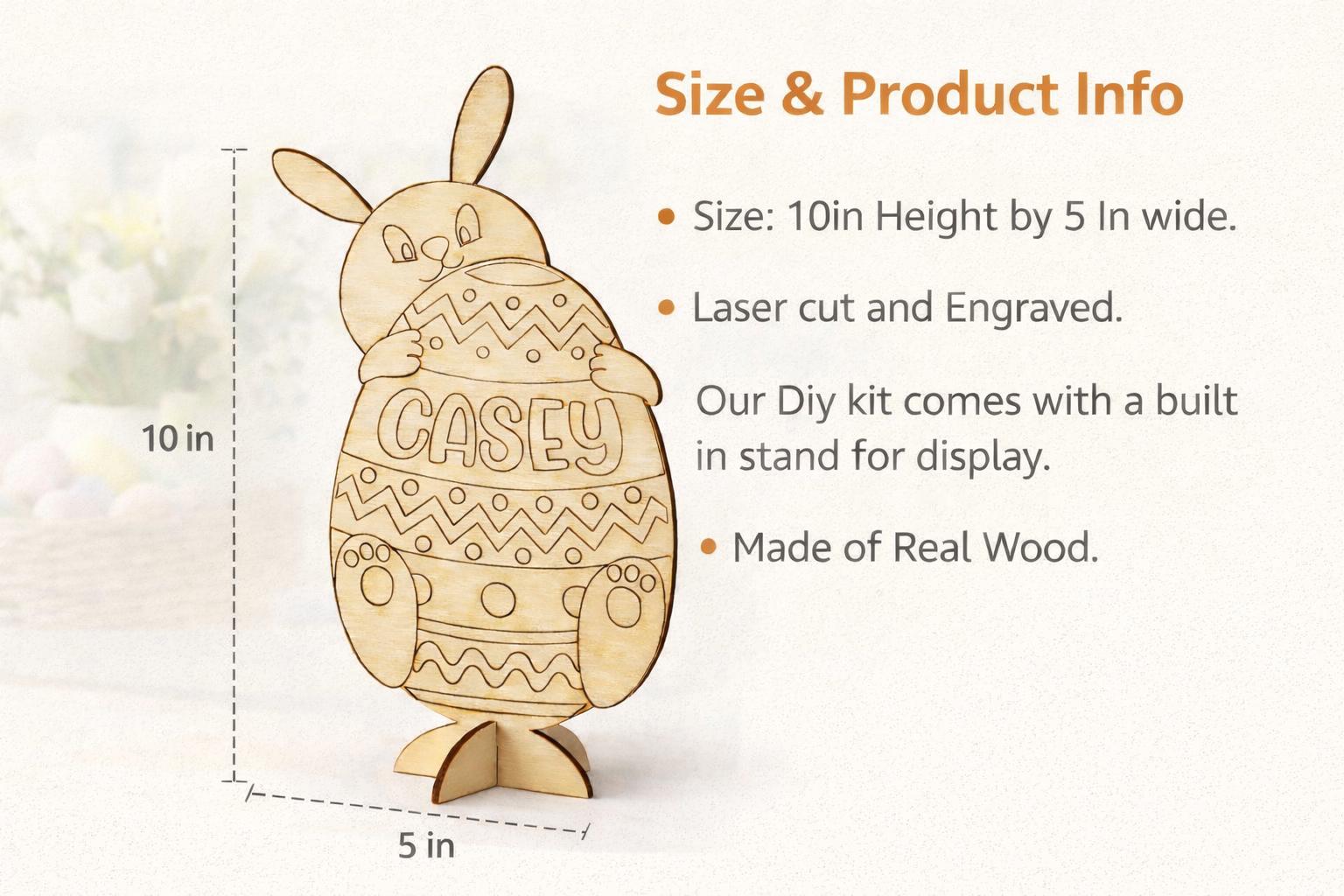 Personalized Easter Bunny Paint Kit for Kids with Stand - close-up of the custom engraving