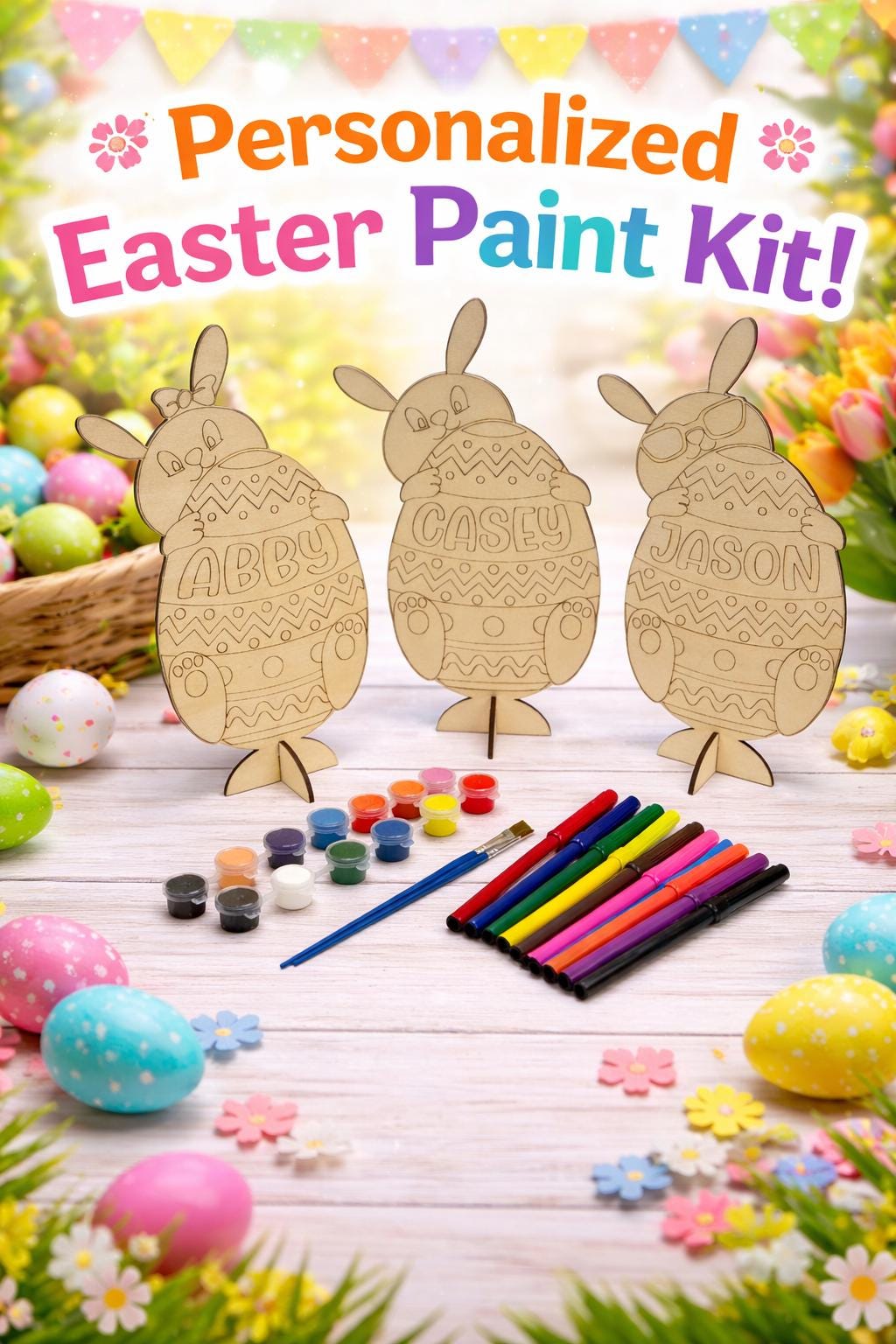 Personalized Easter Bunny Paint Kit for Kids with Stand - a thoughtful custom gift