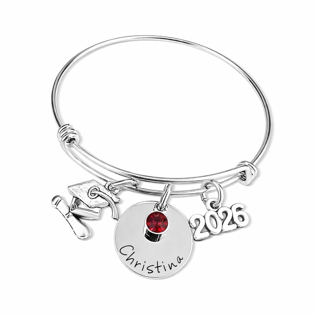 Personalized Graduation Bracelet: Stainless Steel Bangle with - close-up of the custom engraving