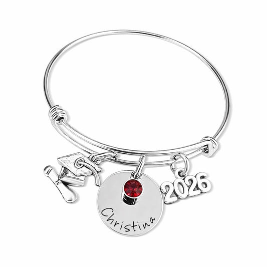 Personalized Graduation Bracelet: Stainless Steel Bangle with - close-up of the custom engraving