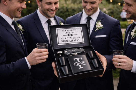 Groomsmen Proposal Gift Set, Personalized Flask set and Knife, Custom Gift Box for Best Man, Ushers & Groomsmen