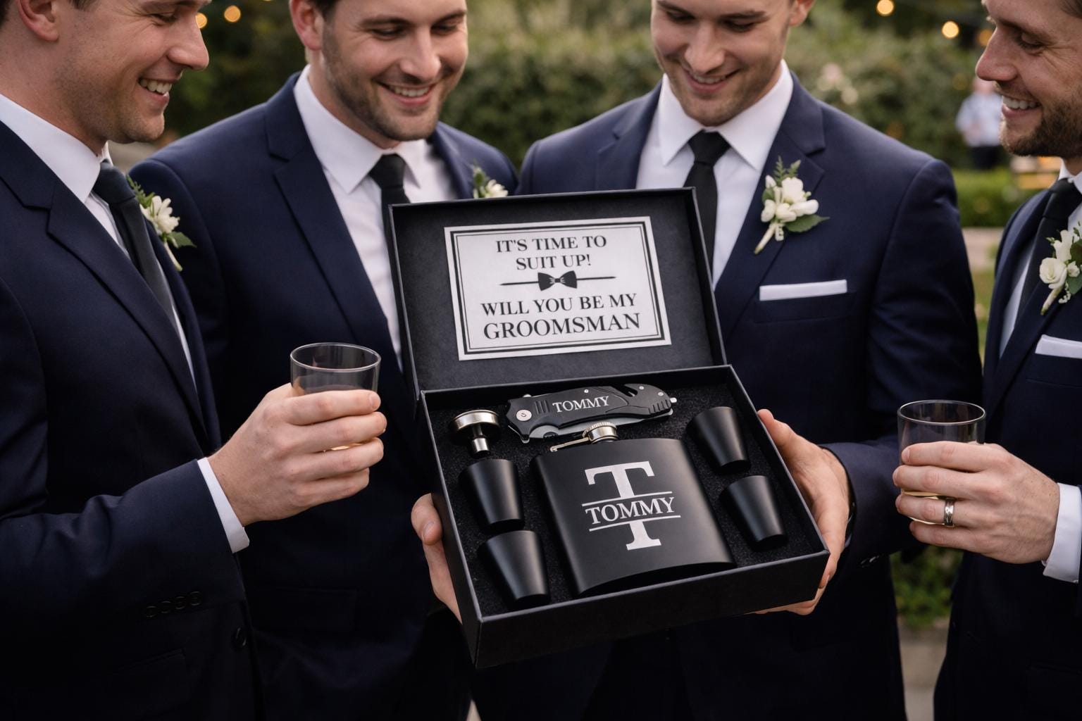 Best Man Proposal Gift Box - close-up of the custom engraving