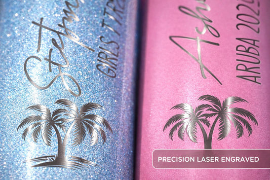 Beach Trip Tumblers with Name - close-up of the custom engraving