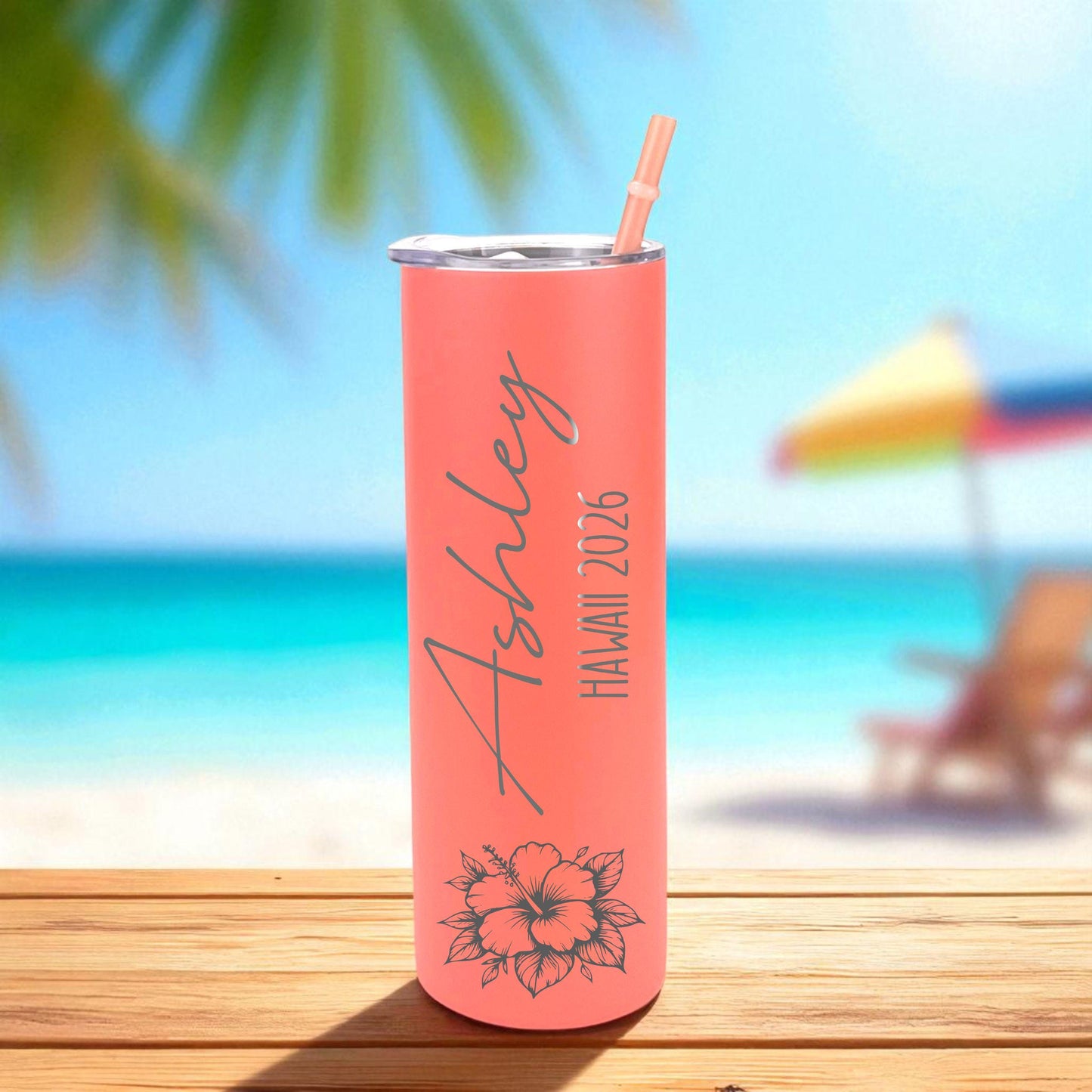 Personalized Vacation Cups with Name - close-up of the custom engraving