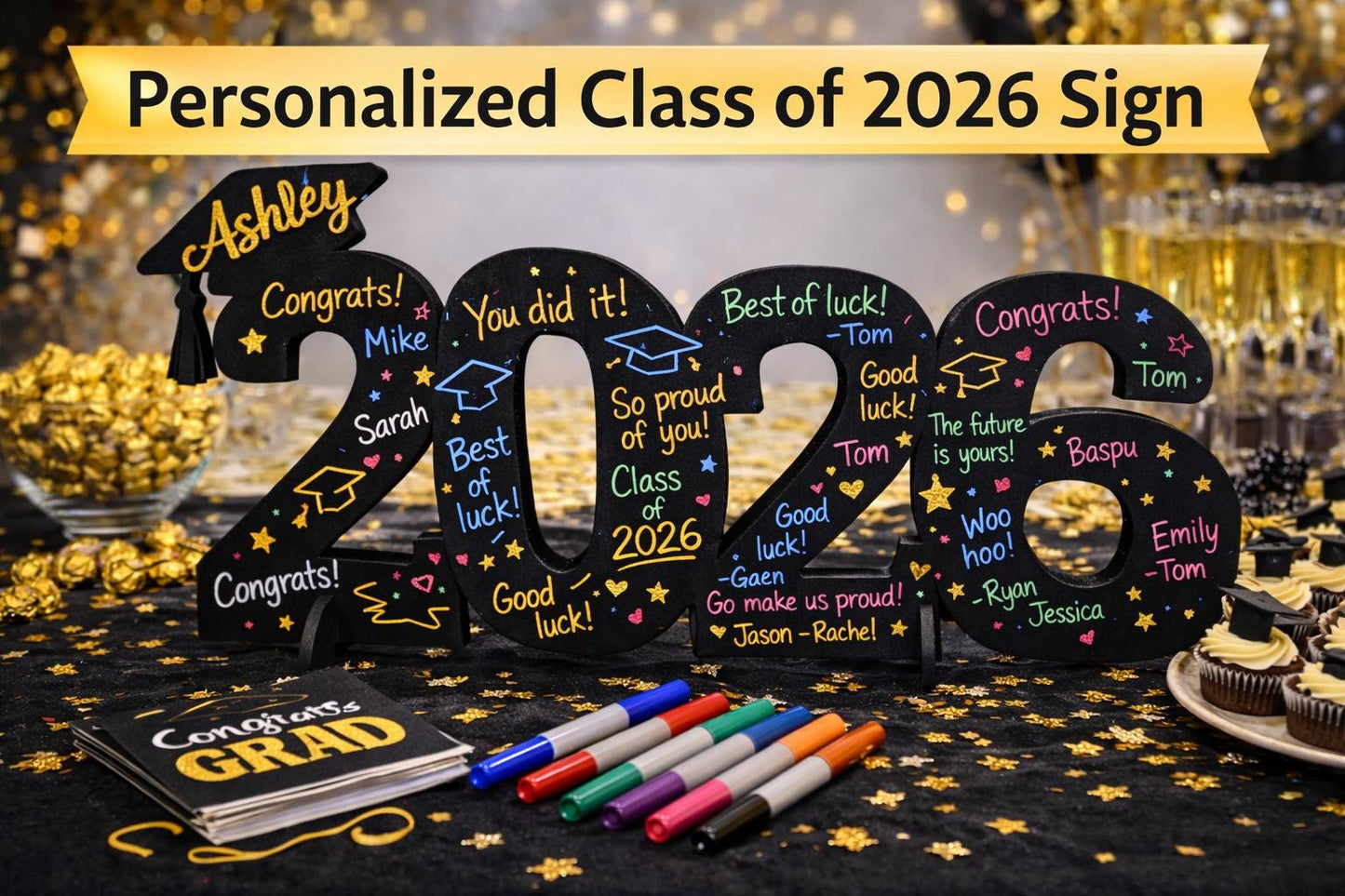 High School Graduation Sign 2026 - personalized engraved gift, family-made in Long Island