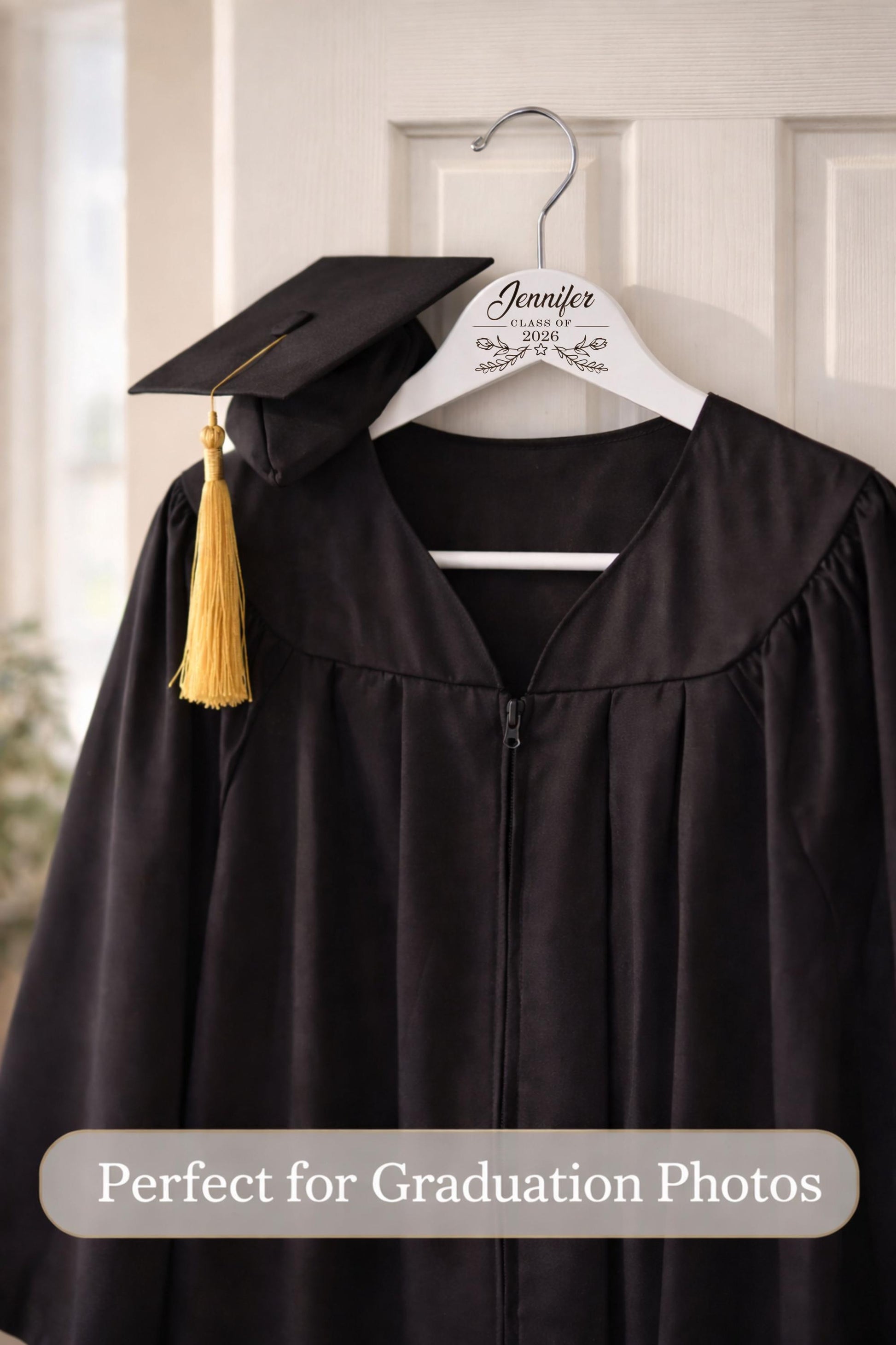 Personalized Graduation Cap & Gown Hanger - personalized engraved gift, family-made in Long Island