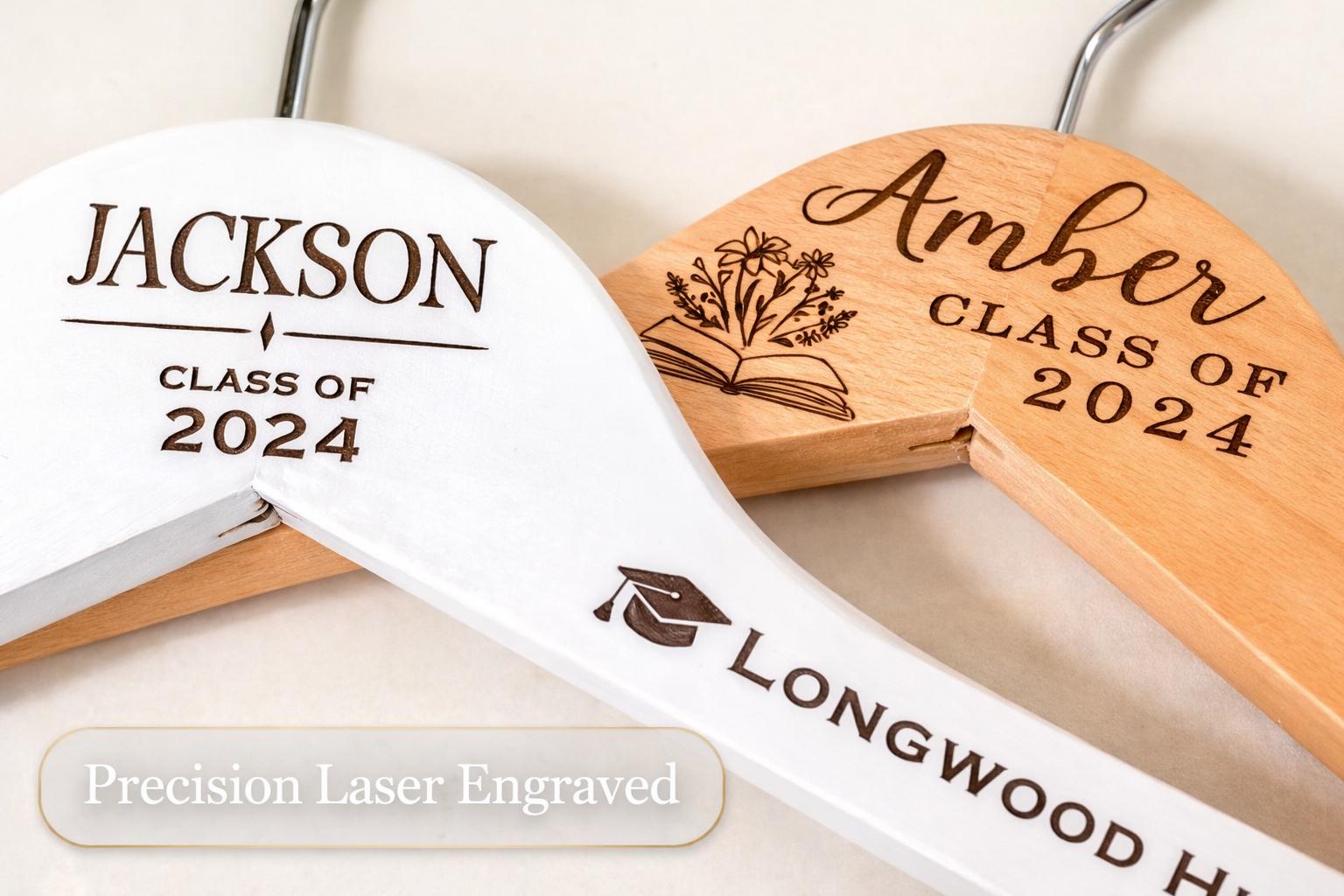 Personalized Graduation Hanger - close-up of the custom engraving