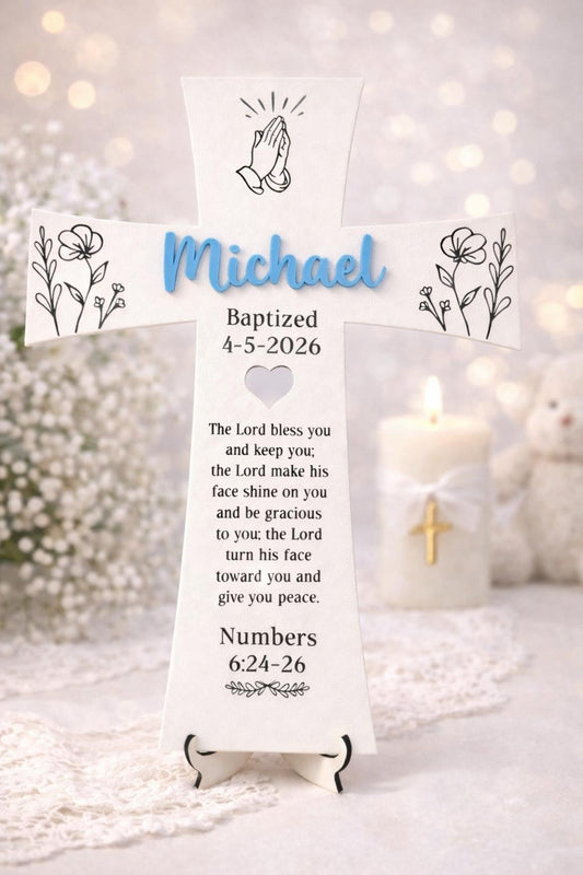 Personalized Baptism Cross for Boy - personalized engraved gift, family-made in Long Island