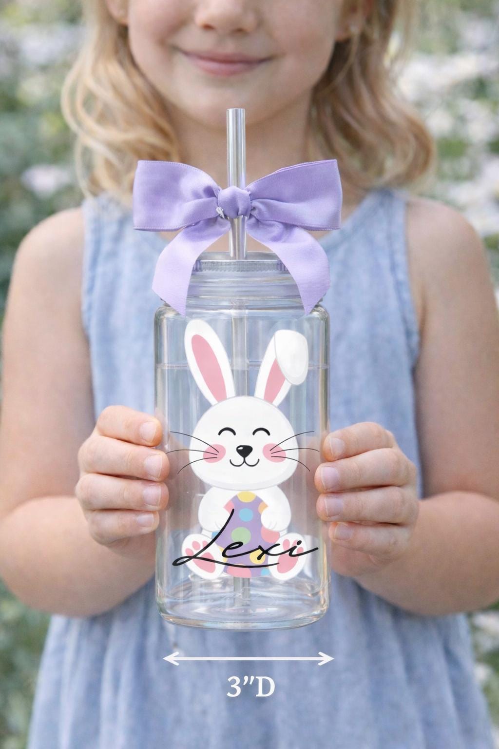Personalized Easter Acrylic Tumbler for Kids - 16 Oz UV Printed Cup - close-up of the custom engraving