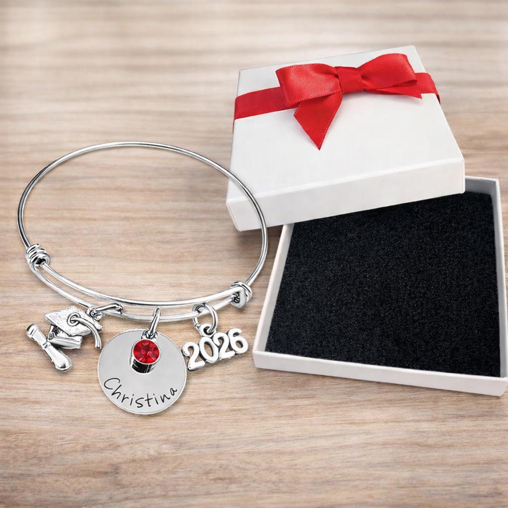Personalized Graduation Bracelet: Stainless Steel Bangle with - personalized engraved gift, family-made in Long Island