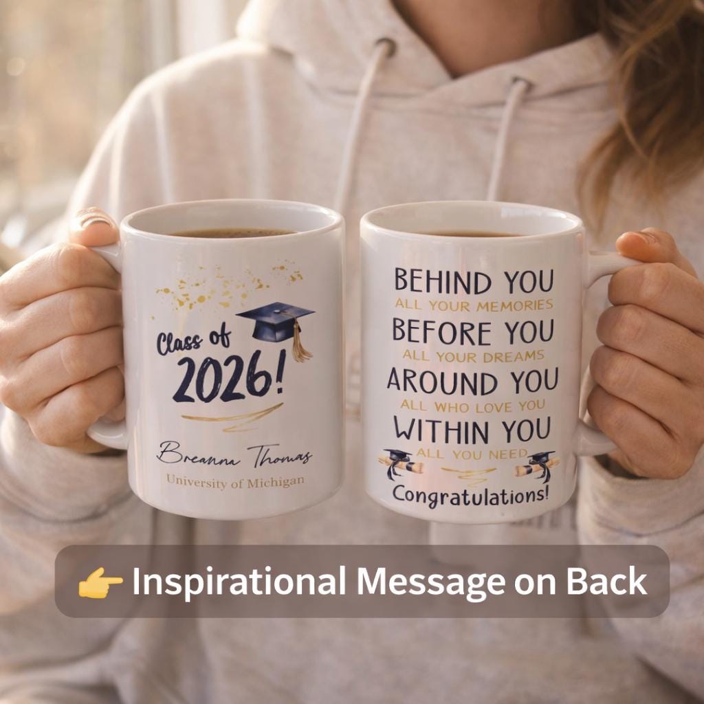 Custom Graduation Mug with Name & School - color and style options
