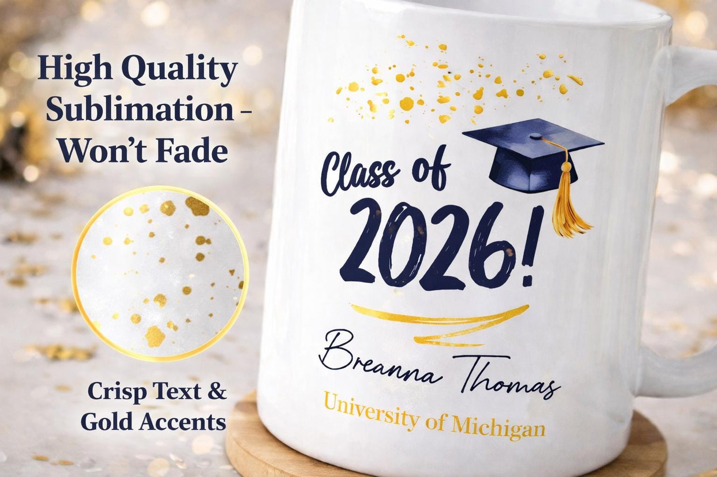 Custom Graduation Mug with Name & School - personalization example