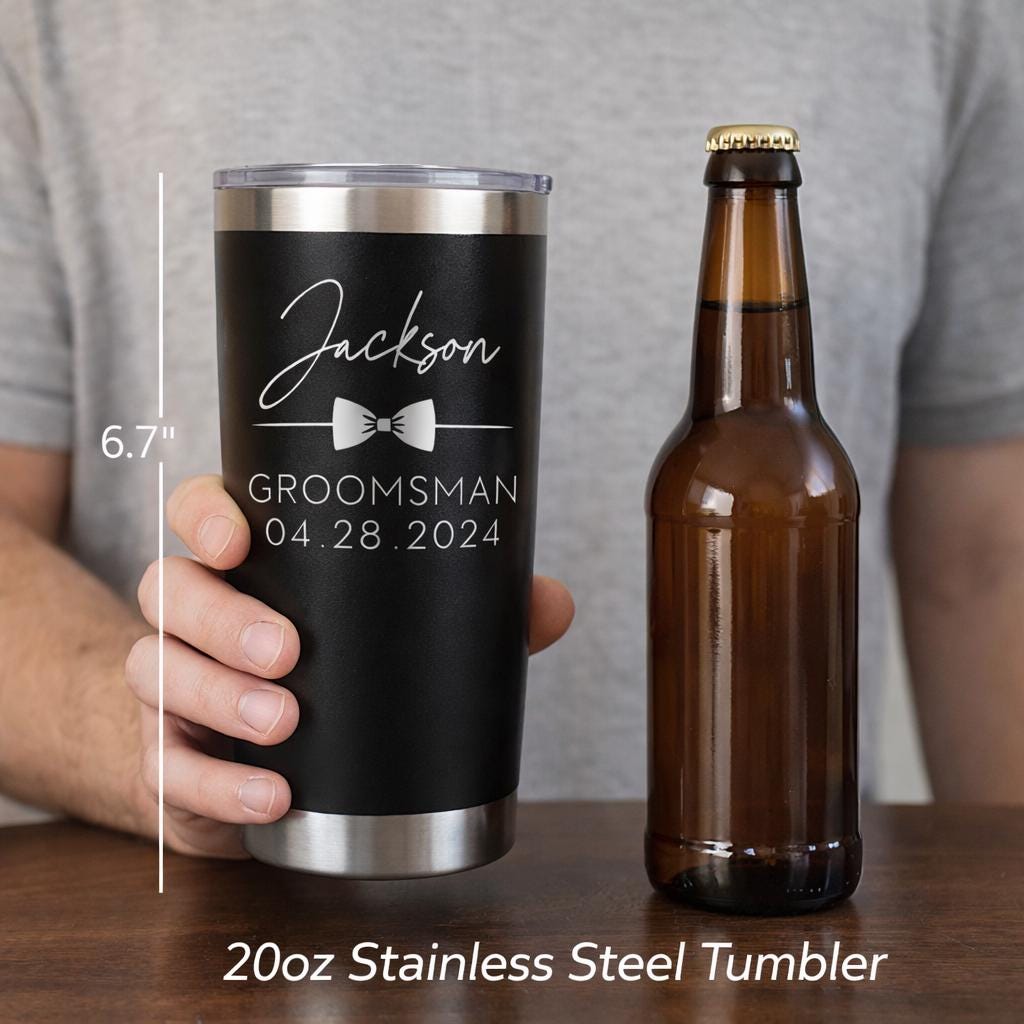 Personalized Groomsmen Tumbler - close-up of the custom engraving