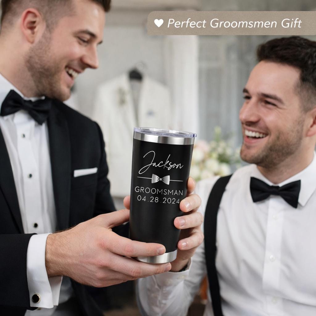 Best Man Gift Tumbler - close-up of the custom engraving