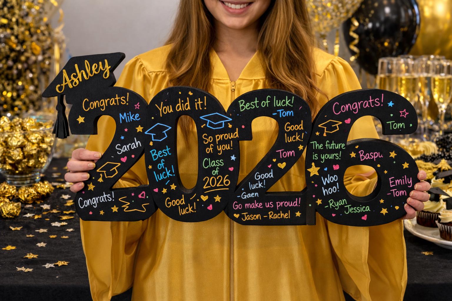 High School Graduation Sign 2026 - close-up of the custom engraving