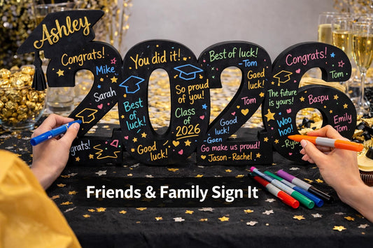 High School Graduation Sign 2026 - close-up of the custom engraving