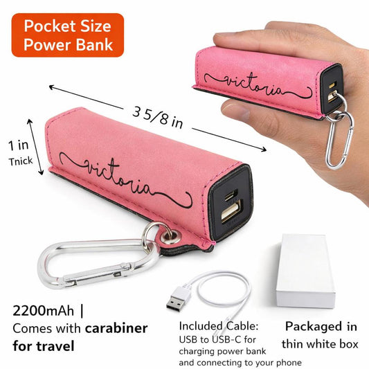 Personalized Power Bank - close-up of the custom engraving