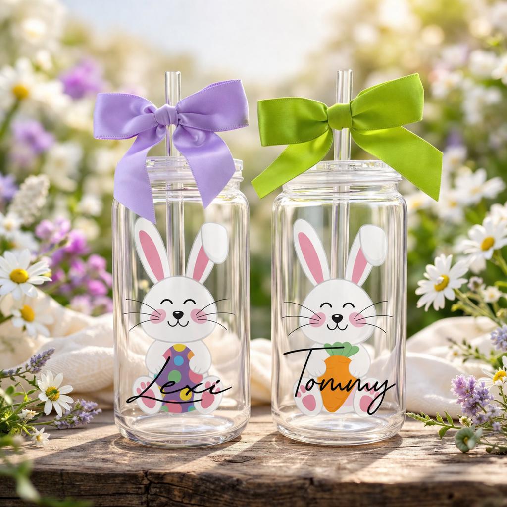 Personalized Easter Acrylic Tumbler for Kids - 16 Oz UV Printed Cup with Straw & Lid