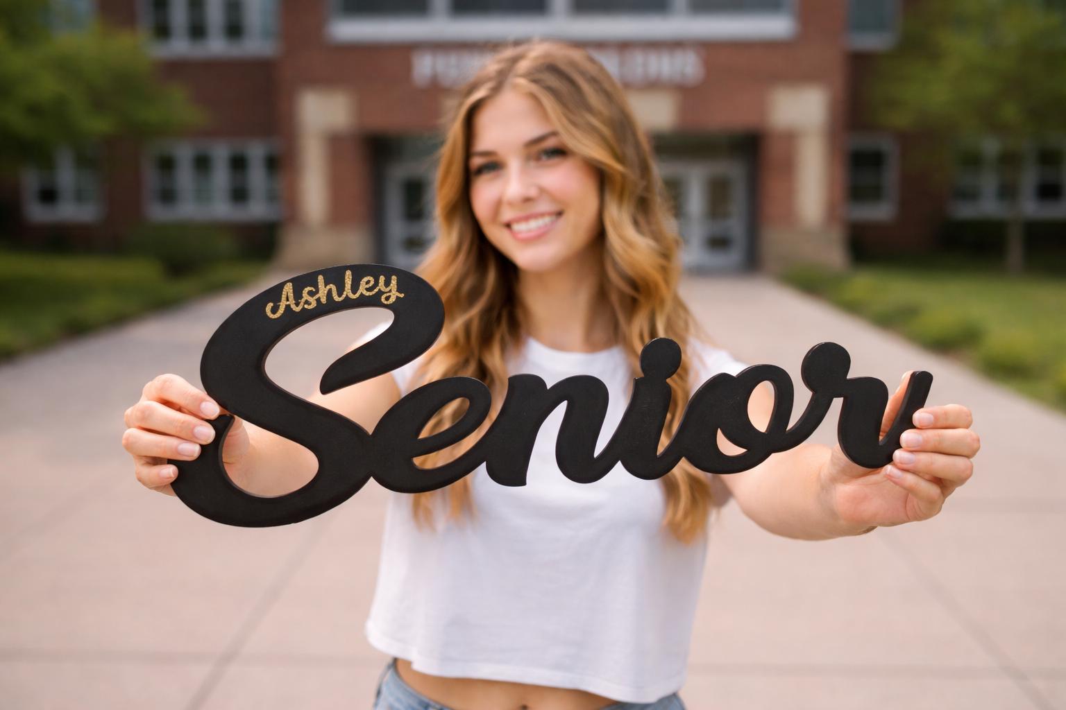 Personalized Senior Name Sign - close-up of the custom engraving