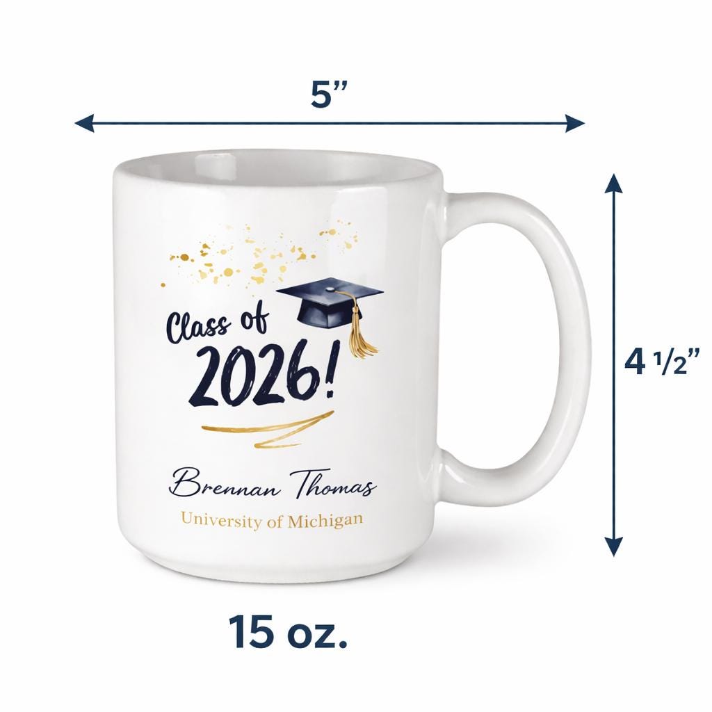 Custom Graduation Mug with Name & School - color and style options