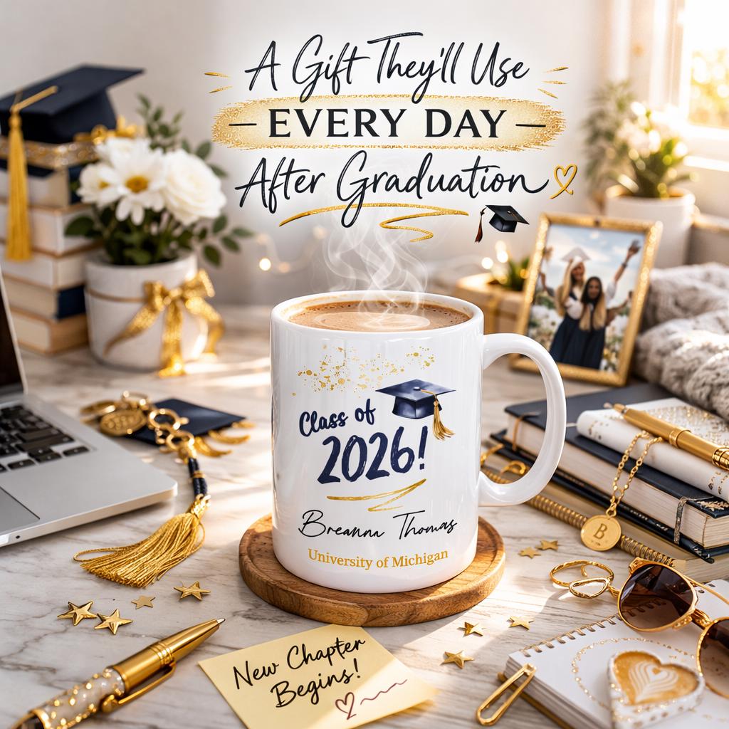 Custom Graduation Mug with Name & School - personalized engraved gift, family-made in Long Island