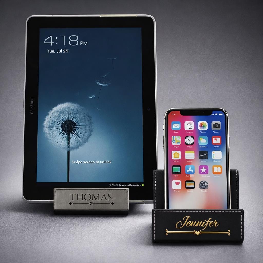 Personalized Leather Phone Stand - close-up of the custom engraving