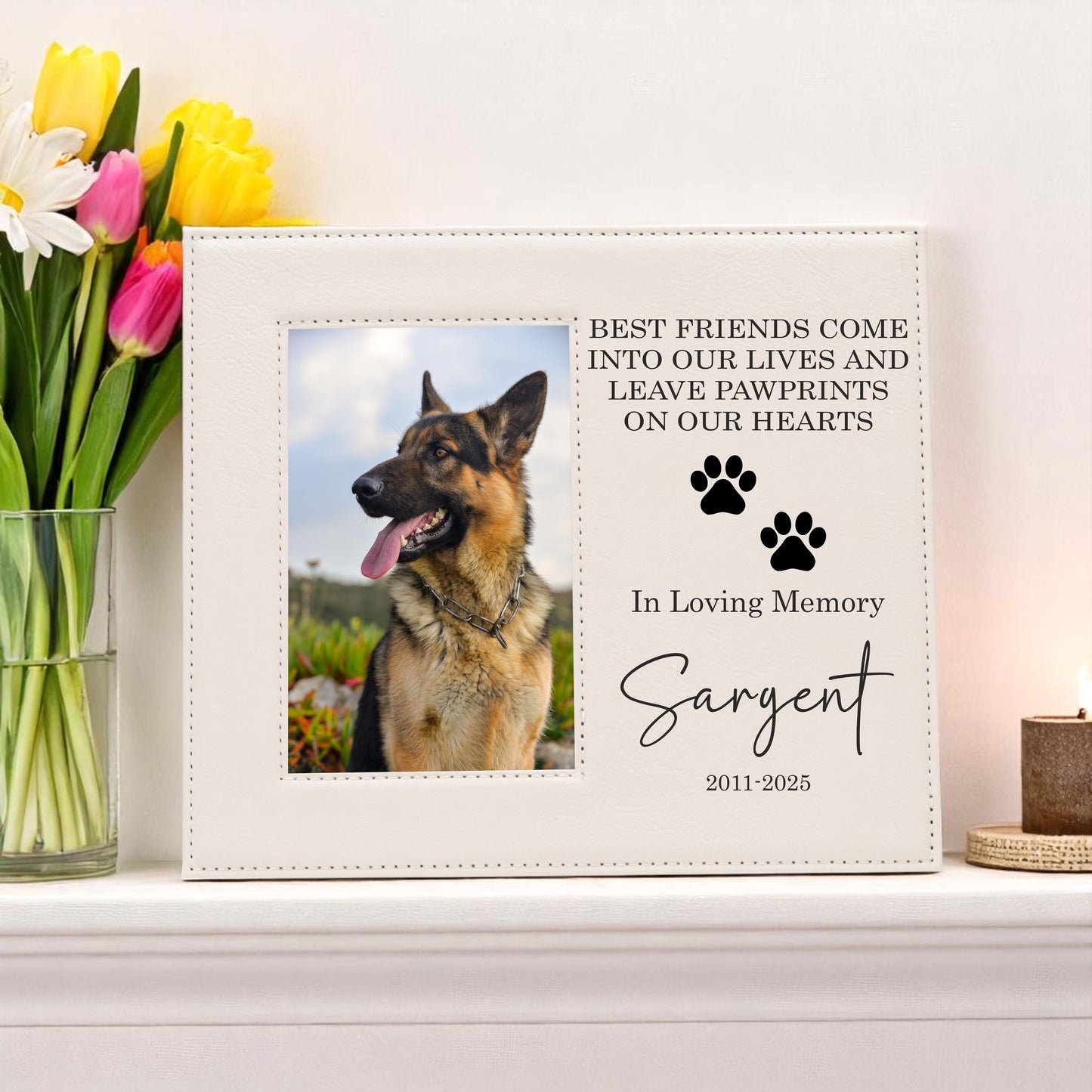 Personalized Pet Memorial Dog Frame - close-up of the custom engraving