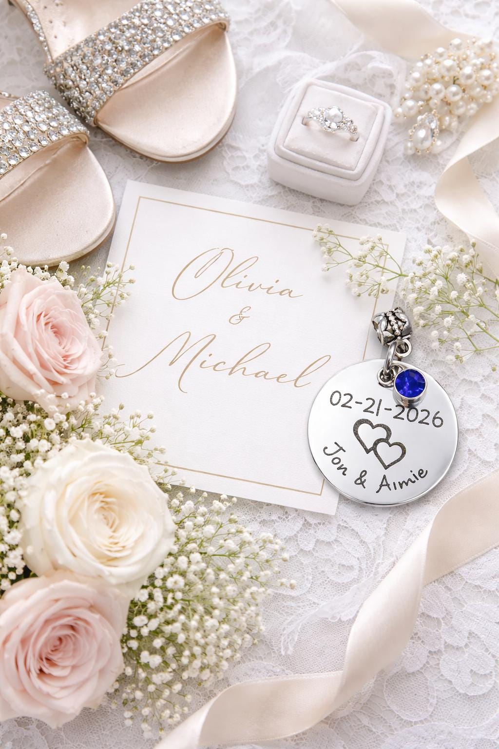 Personalized Wedding Bouquet Charm - personalization example