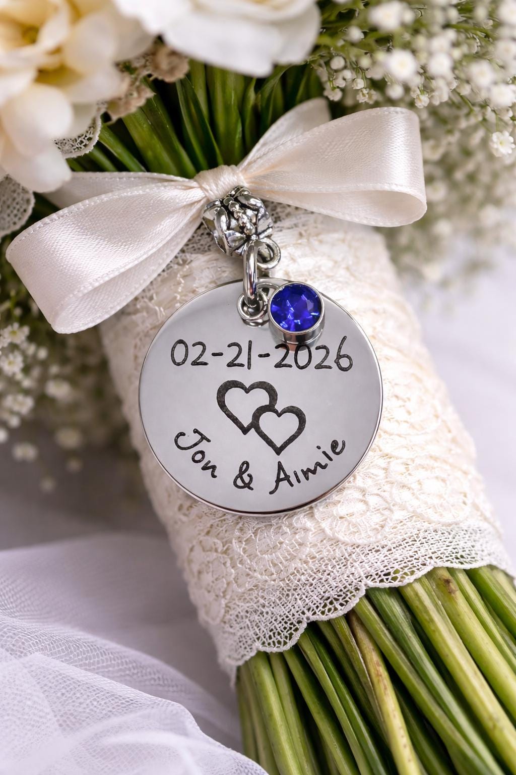 Personalized Wedding Bouquet Charm - personalized engraved gift, family-made in Long Island