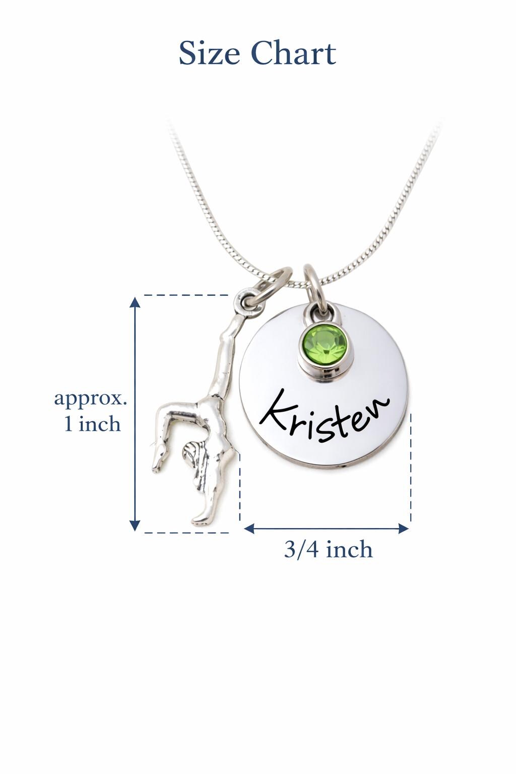 Custom Gymnast Name Necklace - close-up of the custom engraving