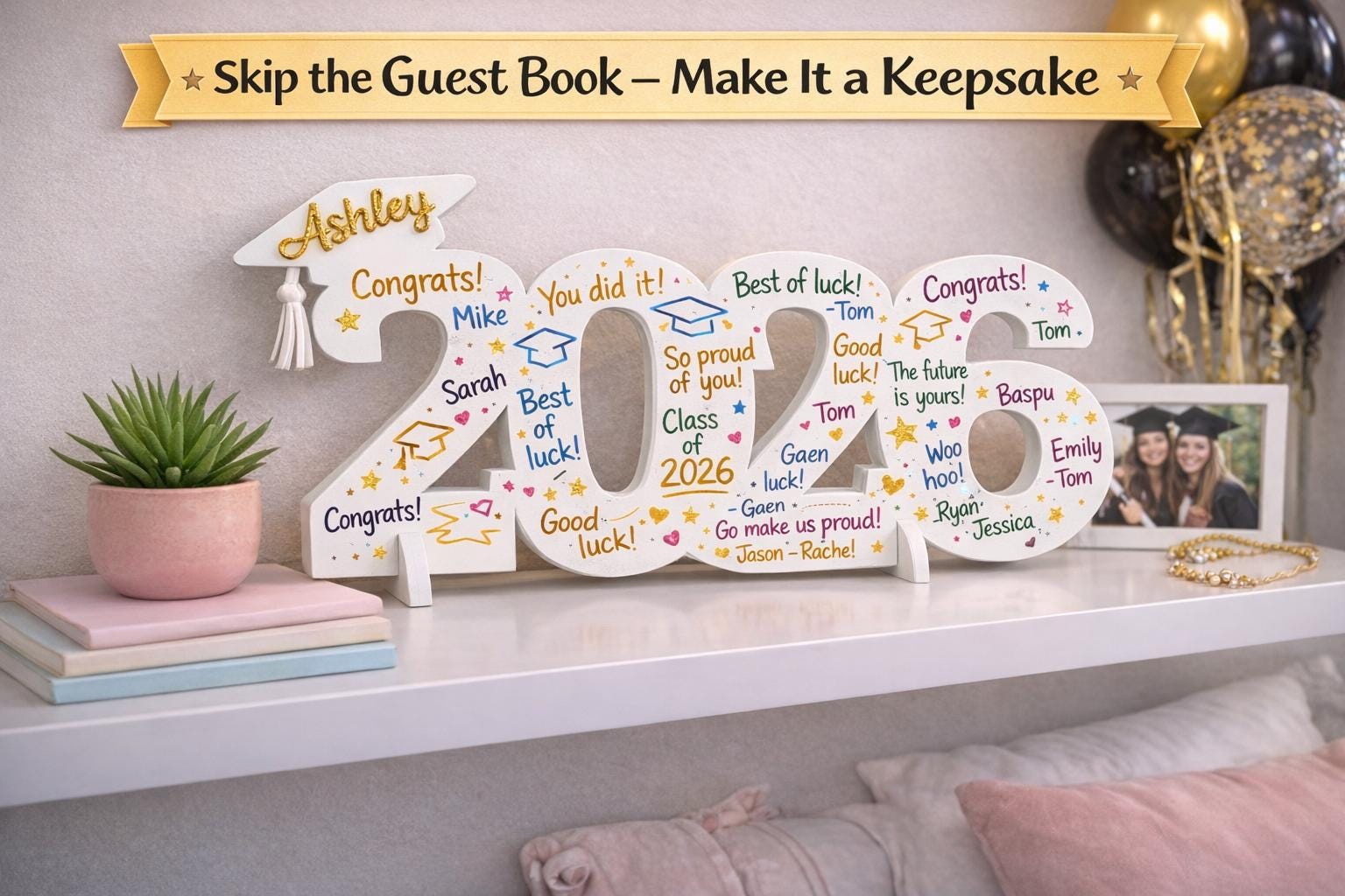 Personalized Class of 2026 Graduation Sign - close-up of the custom engraving