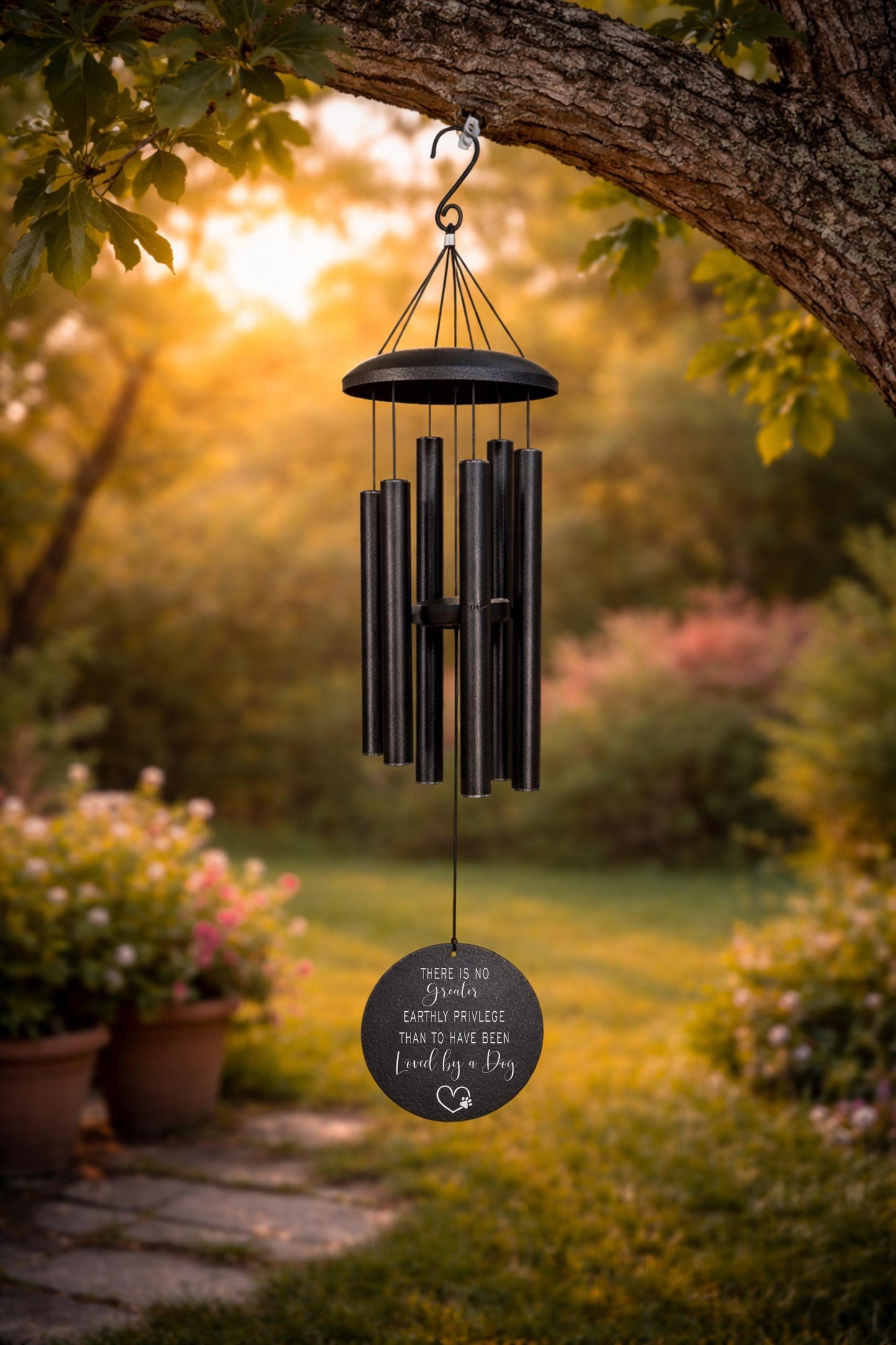 Dog Loss Wind Chime - close-up of the custom engraving