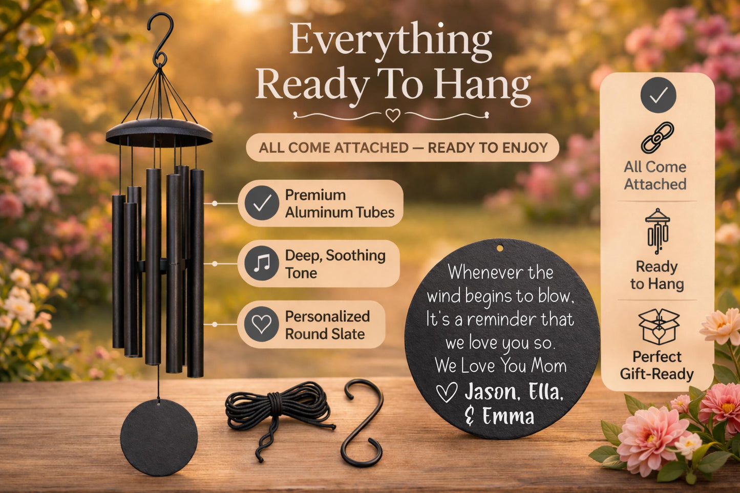 Personalized Wind Chime for Mom from Kids - a thoughtful custom gift