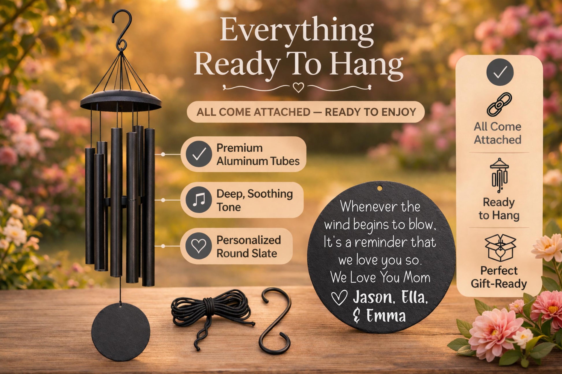 Personalized Wind Chime for Mom from Kids - a thoughtful custom gift