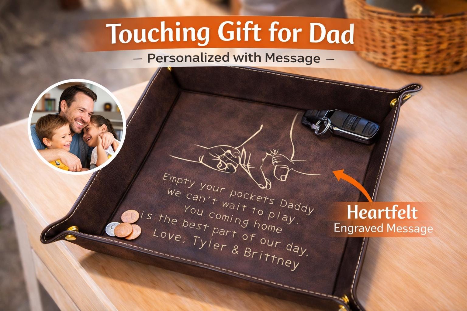 Personalized Valet Tray for Dad - personalized engraved gift, family-made in Long Island
