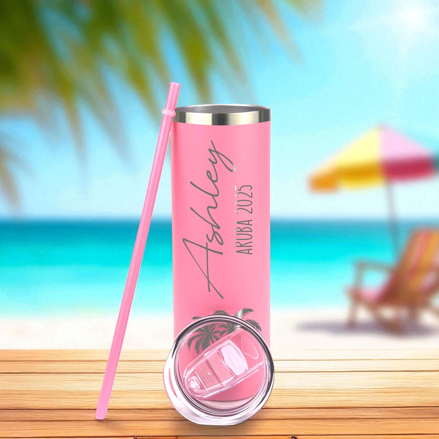 Girls Trip Tumblers with Name - close-up of the custom engraving