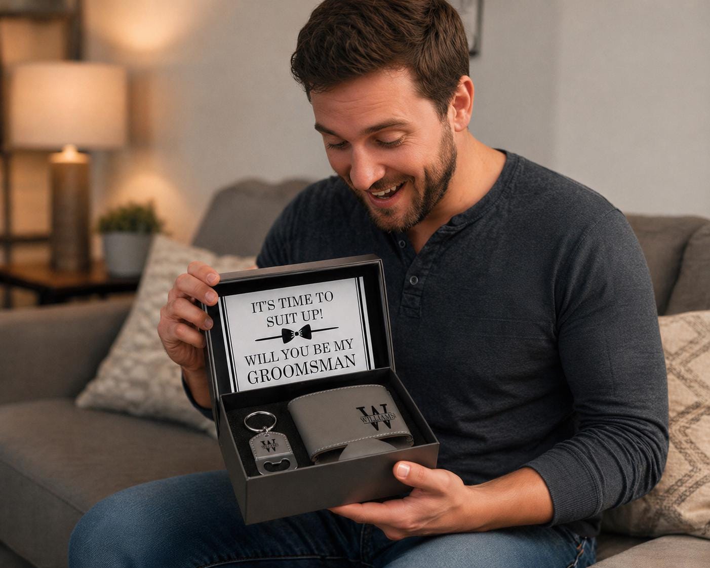 Personalized Groomsmen Proposal Set with Can Cooler & Keychain - personalization example