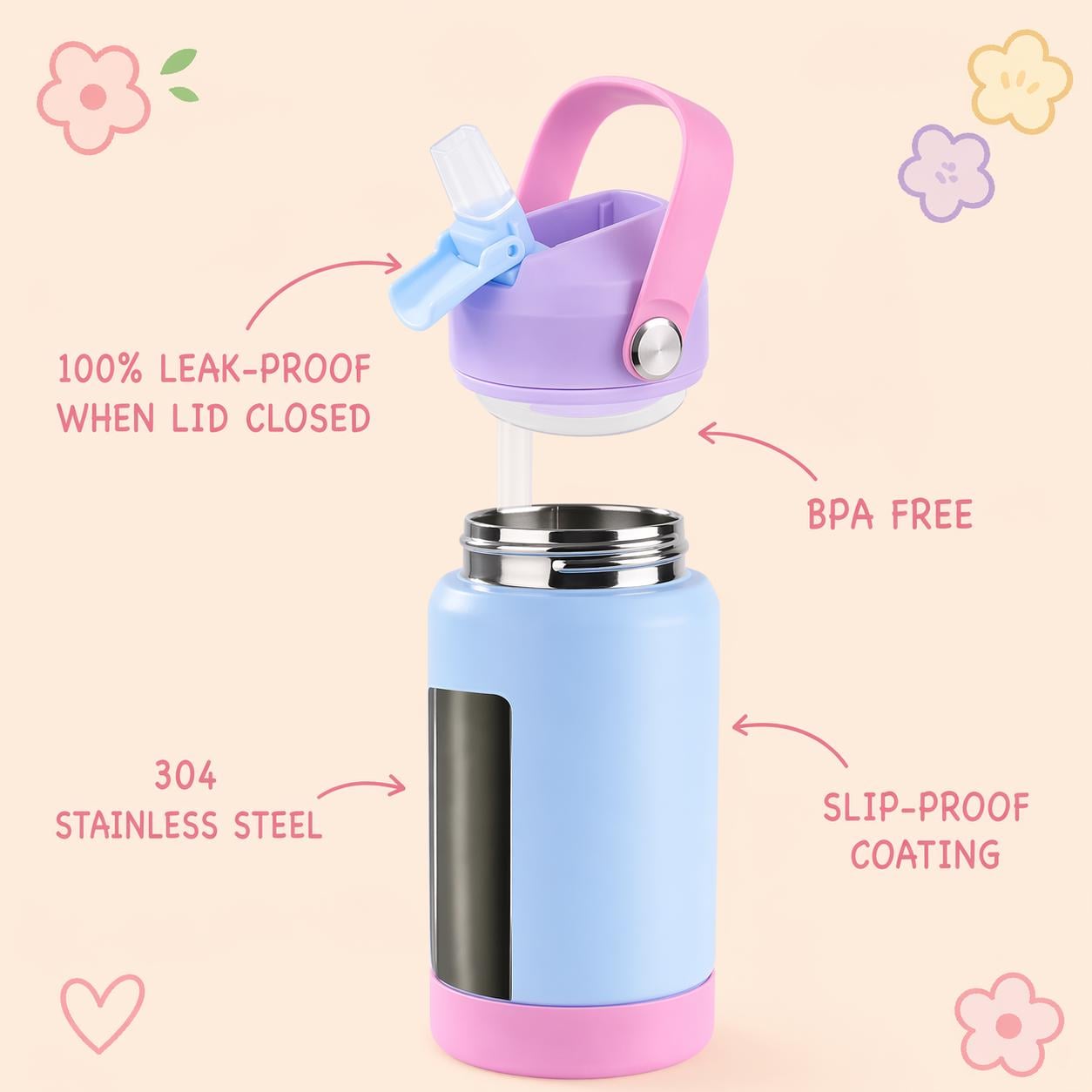 Personalized Kids Water Bottle with Name - color and style options