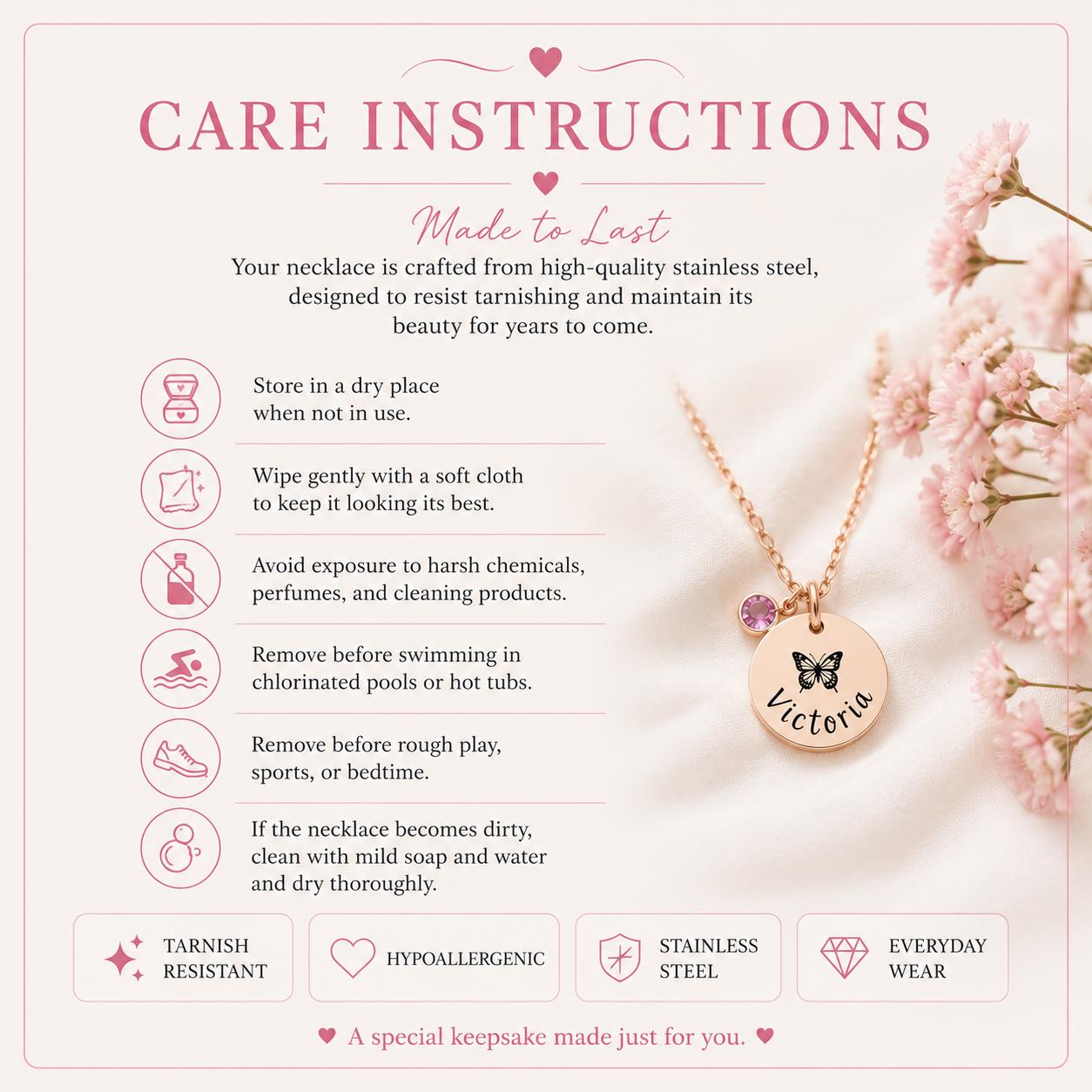 Personalized Child Necklace - close-up of the custom engraving
