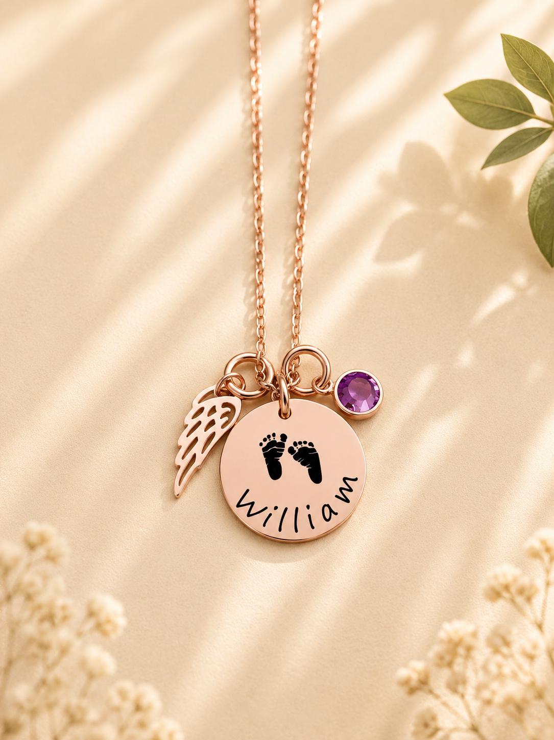 Personalized Miscarriage Necklace - close-up of the custom engraving