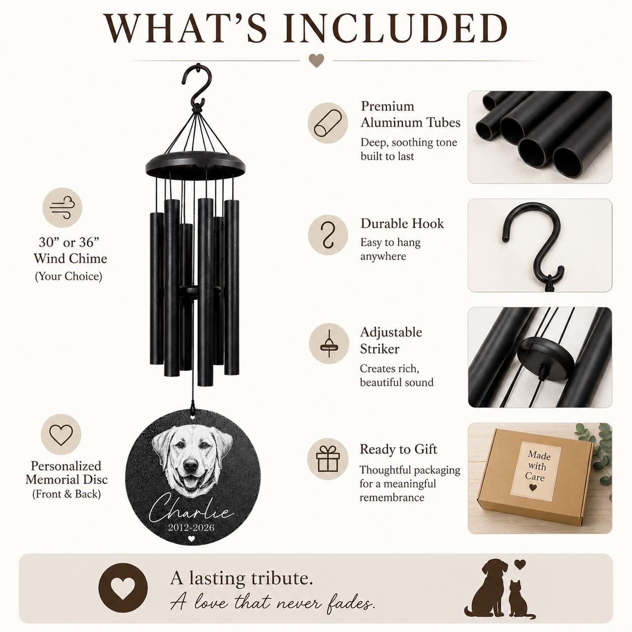 Pet Memorial Wind Chime with Photo - color and style options