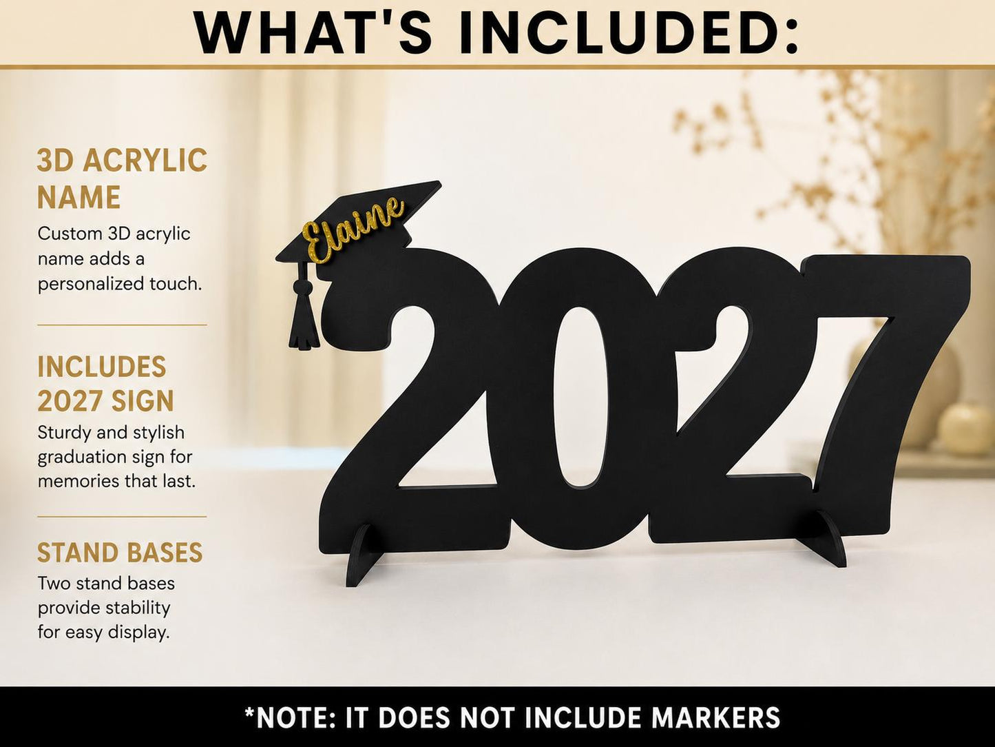 Personalized Class of 2027 Graduation Sign - close-up of the custom engraving